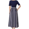 image:imageVFSHOW Womens Work Business Casual Church Pockets Belted ALine Midi DressNavy Blue and White Striped Version C