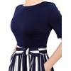 image:imageVFSHOW Womens Work Business Casual Church Pockets Belted ALine Midi DressNavy Blue and White Striped Version C