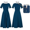image:imageVFSHOW Womens Work Business Casual Church Pockets Belted ALine Midi DressPeacock Blue