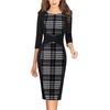 image:imageVFSHOW Womens Work Business Office Zipper Up Slim Bodycon Sheath DressBlack Houndstooth Plaid