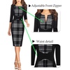 image:imageVFSHOW Womens Work Business Office Zipper Up Slim Bodycon Sheath DressBlack Houndstooth Plaid