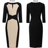 image:imageVFSHOW Womens Work Business Office Zipper Up Slim Bodycon Sheath DressBlack and Beige