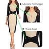 image:imageVFSHOW Womens Work Business Office Zipper Up Slim Bodycon Sheath DressBlack and Beige