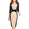 image:imageVFSHOW Womens Work Business Office Zipper Up Slim Bodycon Sheath DressBlack and Beige