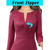 image:imageVFSHOW Womens Work Business Office Zipper Up Slim Bodycon Sheath DressDark Red Suede