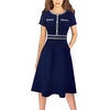 image:imageVFSHOW Womens Buttons Pockets Work Office Business Casual ALine DressesNavy Blue