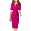 image:imageVFSHOW Womens Front Zipper Tie Waist Bow Work Business Office Pencil DressHot Pink and Black Piping