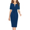 image:imageVFSHOW Womens Front Zipper Tie Waist Bow Work Business Office Pencil DressPeacock Blue