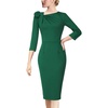 image:imageVFSHOW Womens Pleated Asymmetric Bow Neck Work Business Office Pencil DressGreen