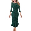 image:imageVFSHOW Womens Vintage Elegant Cocktail Party Bodycon Mermaid Midi DressesGreen Lace