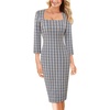 image:imageVFSHOW Womens Vintage Square Neck Work Office Business Casual Bodycon DressBlue Plaid Tweed