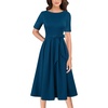 image:imageVFSHOW Womens Work Business Casual Church Pockets Belted ALine Midi DressPeacock Blue
