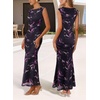 image:imageVFSHOW Womens Boat Neck Cocktail Wedding Guest Bodycon Evening Long DressBlack With Purple Abstract Print