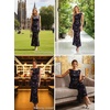 image:imageVFSHOW Womens Boat Neck Cocktail Wedding Guest Bodycon Evening Long DressBlack With Purple Abstract Print