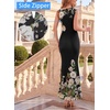 image:imageVFSHOW Womens Boat Neck Cocktail Wedding Guest Bodycon Evening Long DressBlack and Multi Floral Printc