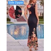 image:imageVFSHOW Womens Boat Neck Cocktail Wedding Guest Bodycon Evening Long DressBlack and Orange Floral Print