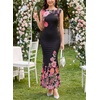 image:imageVFSHOW Womens Boat Neck Cocktail Wedding Guest Bodycon Evening Long DressBlack and Pink Floral Print