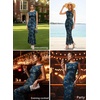 image:imageVFSHOW Womens Boat Neck Cocktail Wedding Guest Bodycon Evening Long DressBlue and Black Leopard Print
