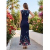 image:imageVFSHOW Womens Boat Neck Cocktail Wedding Guest Bodycon Evening Long DressBlue and Multi Floral Print