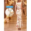 image:imageVFSHOW Womens Boat Neck Cocktail Wedding Guest Bodycon Evening Long DressOffwhite and Multi Floral Print