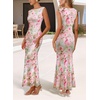 image:imageVFSHOW Womens Boat Neck Cocktail Wedding Guest Bodycon Evening Long DressPink Floral Print