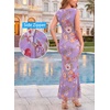 image:imageVFSHOW Womens Boat Neck Cocktail Wedding Guest Bodycon Evening Long DressPurple and Multi Floral Printb