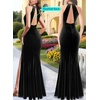 image:imageVFSHOW Womens Formal Halter Keyhole Back Prom Gala Maxi Dress Evening GownBlack Velvet