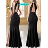 image:imageVFSHOW Womens Formal Halter Keyhole Back Prom Gala Maxi Dress Evening GownSolid Blackwithout Glitter
