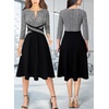 image:imageVFSHOW Womens Front Zipper Work Business Casual Office Church A Line DressBlack Tweed and Black