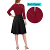 image:imageVFSHOW Womens Front Zipper Work Business Casual Office Church A Line DressDark Red and Black