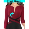 image:imageVFSHOW Womens Front Zipper Work Business Casual Office Church A Line DressDark Red and Black
