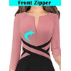 image:imageVFSHOW Womens Front Zipper Work Business Casual Office Church A Line DressDusty Pink and Black