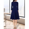image:imageVFSHOW Womens Front Zipper Work Business Casual Office Church A Line DressNavy Blue With White Piping