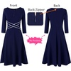 image:imageVFSHOW Womens Front Zipper Work Business Casual Office Church A Line DressNavy Blue With White Piping
