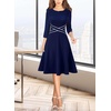 image:imageVFSHOW Womens Front Zipper Work Business Casual Office Church A Line DressNavy Blue With White Piping