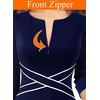 image:imageVFSHOW Womens Front Zipper Work Business Casual Office Church A Line DressNavy Blue With White Piping