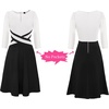 image:imageVFSHOW Womens Front Zipper Work Business Casual Office Church A Line DressOff White and Black