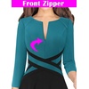 image:imageVFSHOW Womens Front Zipper Work Business Casual Office Church A Line DressPeacock Blue and Black