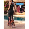 image:imageVFSHOW Womens Halter Neck Cocktail Wedding Guest Bodycon Evening Long DressBlack and Orange Floral Print