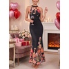 image:imageVFSHOW Womens Halter Neck Cocktail Wedding Guest Bodycon Evening Long DressBlack and Orange Floral Print