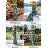 image:imageVFSHOW Womens Halter Neck Cocktail Wedding Guest Bodycon Evening Long DressGreen Floral Printb