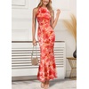 image:imageVFSHOW Womens Halter Neck Cocktail Wedding Guest Bodycon Evening Long DressOrange Floral Print