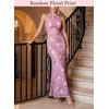 image:imageVFSHOW Womens Halter Neck Cocktail Wedding Guest Bodycon Evening Long DressPinkish Purple Floral Print