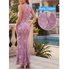 image:imageVFSHOW Womens Halter Neck Cocktail Wedding Guest Bodycon Evening Long DressPinkish Purple Floral Print