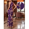 image:imageVFSHOW Womens Halter Neck Cocktail Wedding Guest Bodycon Evening Long DressPurple and Multi Floral Print