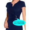 image:imageVFSHOW Womens Notch V Neck Ruched Work Business Office Church Bodycon DressNavy Blue