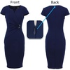 image:imageVFSHOW Womens Notch V Neck Ruched Work Business Office Church Bodycon DressNavy Blue