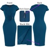 image:imageVFSHOW Womens Notch V Neck Ruched Work Business Office Church Bodycon DressPeacock Blue