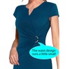 image:imageVFSHOW Womens Notch V Neck Ruched Work Business Office Church Bodycon DressPeacock Blue