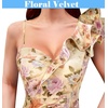 image:imageVFSHOW Womens Ruffle One Shoulder Formal Prom Gala Maxi Dress Evening GownApricot Velvet Floral Print